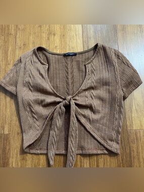 Papermoon Brown Knit Tie-Front Crop Top